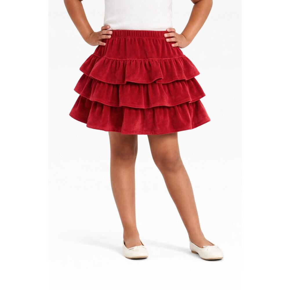 Hanna Andersson Red Velour Twirl Skirt Girls Size 4 Ruffle Tiered Skirt